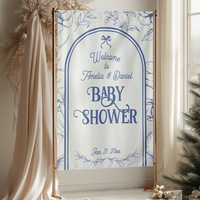 Tenture Bleu Floral Ornament Classic Neutral Bienvenue (Créateur téléchargé)