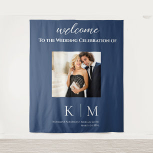 Tenture Bleu foncé et blanc-photo-Mariage-
