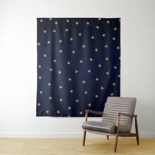Tenture Bleu foncé et rose or pailleté étoiles ciel étoilé