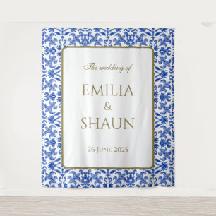 Tenture Bleu italien classique et Mariage blanc fond