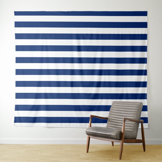 Tenture Bleu marine avec motif rayure blanche classique (En situation (horizontale))