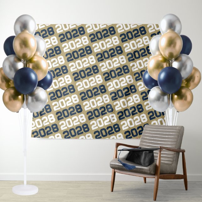 Tenture Bleu Marine et Taupe Arrière-plan (Gold & Navy Repeating Class Year Graduation Backdrop for Senior Photos, Table Display or Photo Booth)