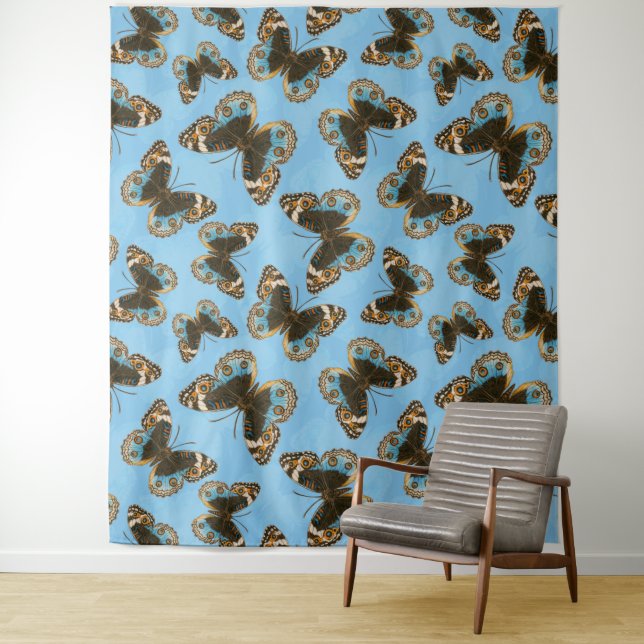 Tenture Bleu motif papillon Pansy (En situation)