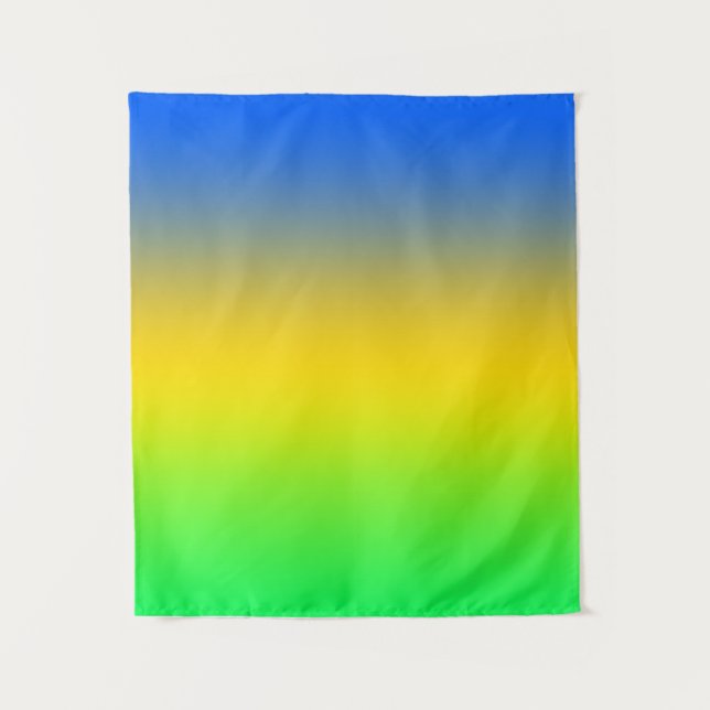 Tenture Bleu néon, jaune, dégradé vert, ombre. (Devant)