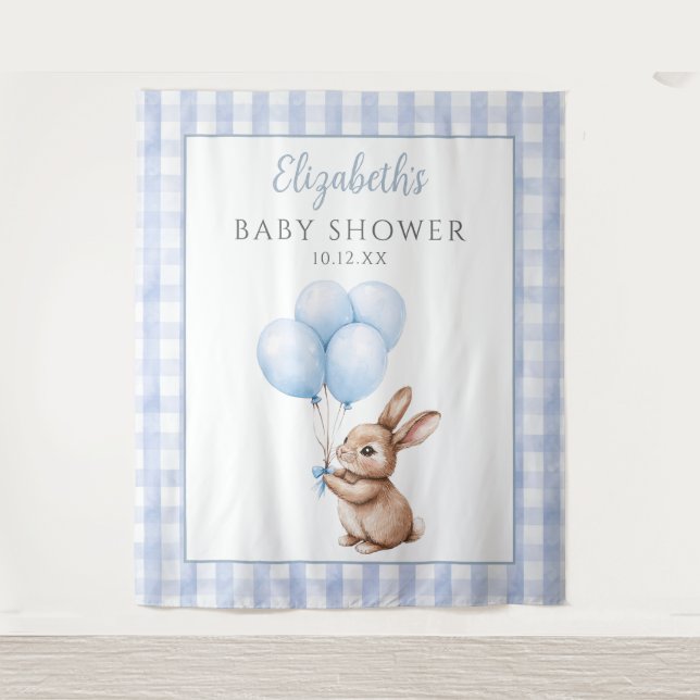 Tenture Bleu petit lapin mignon Baby shower photo fond (Devant)