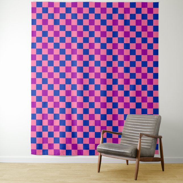 Tenture Bleu Rose Violet Motif à Carreaux Design  (En situation)