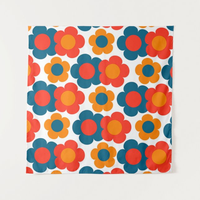 Tenture Bleu Whimsical & Orange Floral Retro Gourme (Devant)
