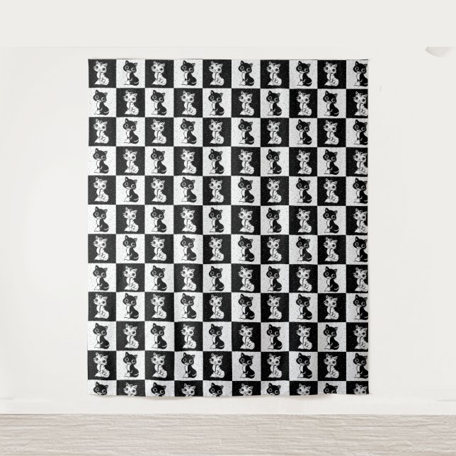 Tenture Bloc de monogramme noir blanc pour chat (Devant)