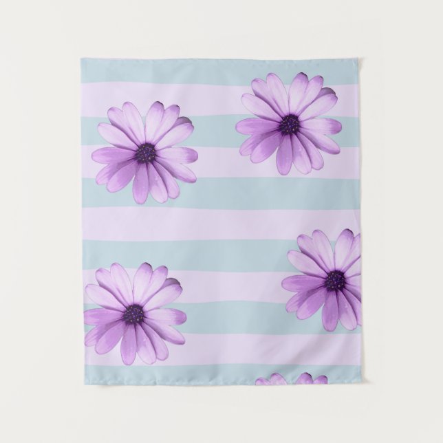 Tenture blue and purple striped daisy pattern (Devant)