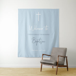 Tenture Blue Baby Boy Calligraphy Baptism Affiche de bienv