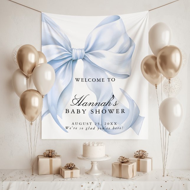 Tenture Blue Coquette Bow Boy Baby Shower Welcome Sign (Créateur téléchargé)