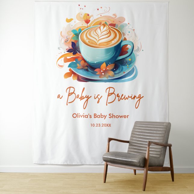 Tenture Blue Floral Love brasse du Baby shower de café (En situation)