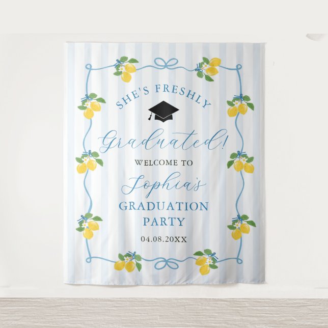 Tenture Blue Freshly Lemon Citrus Graduation Decor (Devant)