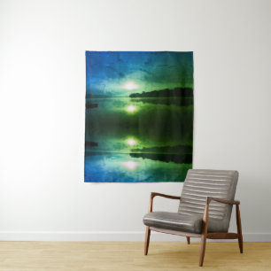 Tenture Blue Green Morning Sunrise abstrait à CT River