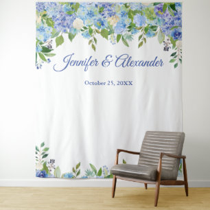 Tenture Blue Hydrangea Floral Mariage Photo Booth fond