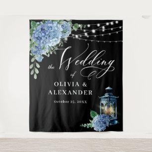 Tenture Blue Hydrangea Lantern Boho Mariage photo fond
