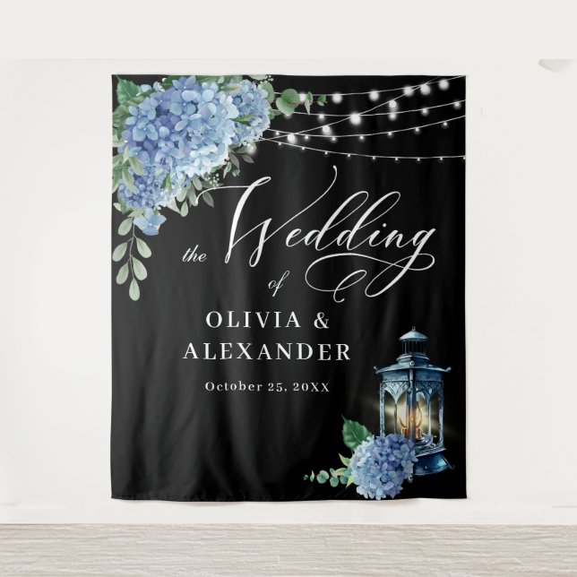 Tenture Blue Hydrangea Lantern Boho Mariage photo fond (Devant)