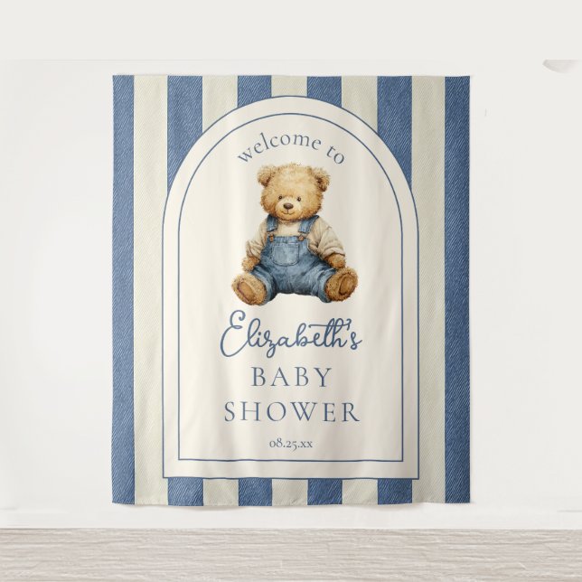 Tenture Blue Jean Teddy Bear Baby Shower Photo Backdrop (Devant)