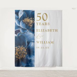 Tenture Blue Modern Floral 50th Anniversary Photo fond