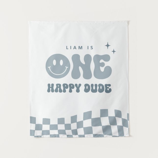 Tenture Blue ONE Happy Dude Anniversaire Tapestry (Devant)