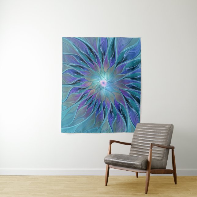 Tenture Blue Purple Flower Dream Abstrait Fractal Art (En situation)
