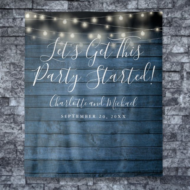 Tenture Blue Rustic Lights Party Début photo fond (Blue Rustic Lights Party Started Photo Backdrop)