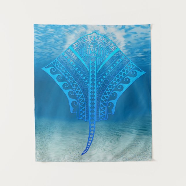 Tenture Blue Tribal Stingray (Devant)