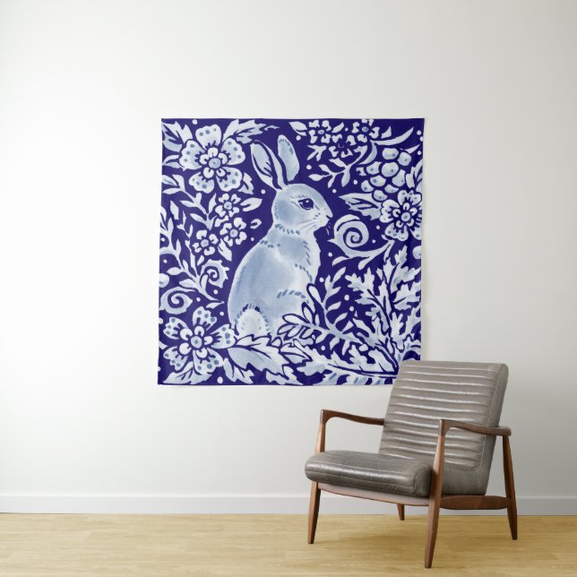 Tenture Blue & White Rabal Floral Woodland Delft Dedham (En situation)