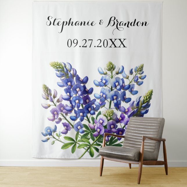Tenture Bluebonnets Blue Floral Texas Mariage Photo Booth (En situation)