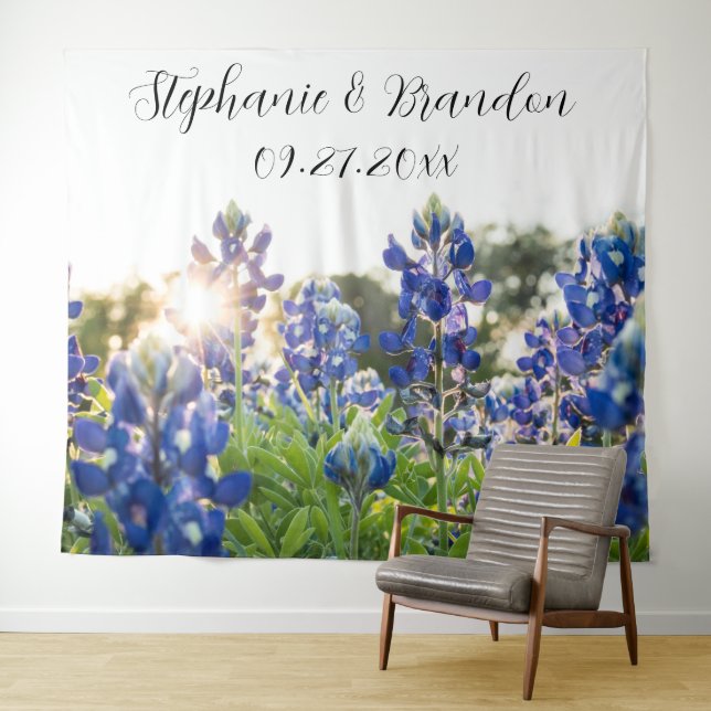 Tenture Bluebonnets Blue Floral Texas Mariage Photo Booth (En situation (horizontale))