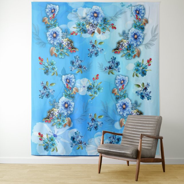 Tenture Blues de Cornflower en aquarelle (En situation)