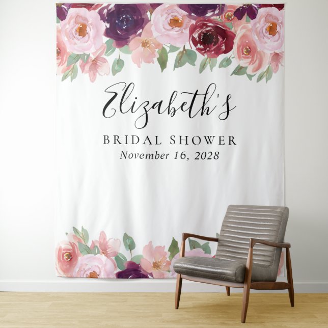 Tenture Blush aquarelle floral bordeaux Shower de mariage (En situation)