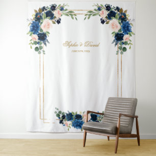 Tenture Blush Blue Floral Gold Mariage Photo Booth Prop