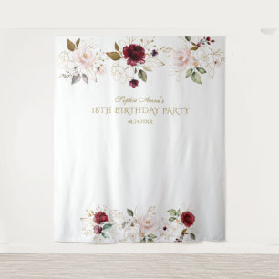Tenture Blush Burgundy Gold Floral 18 Anniversaire Photo P