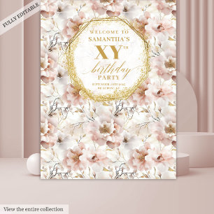 Tenture Blush Floral Élégant Photomaton d'Anniversaire