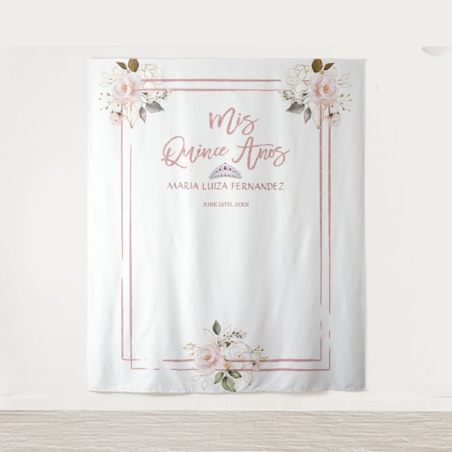 Tenture Blush Gold Floral Rose Gold MIS QUINCE AÑOS (Devant)