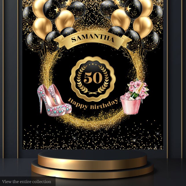 Tenture Blush High Heels Gold Parties scintillant 50e Anni (Blush High Heels Gold Glitter 50th Birthday Banner Tapestry)