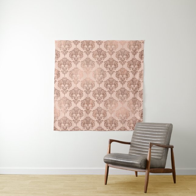 Tenture Blush Rose Gold Damask Glam Moderne (En situation)