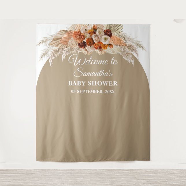 Tenture Bohème bébé shower orange brûlé bordeaux (Devant)