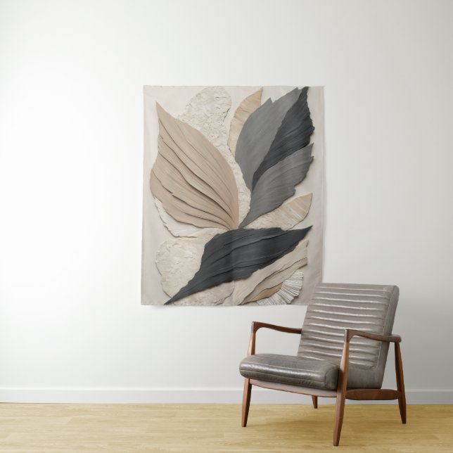 Tenture Boho Abstrait collage de feuilles neutres (En situation)
