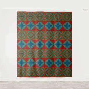 Tenture Boho Abstrait Hippie Cool Rouge Bleu Ethnique Trip