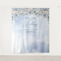 Boho bleu fleuri eucalyptus et cadre or Mariage