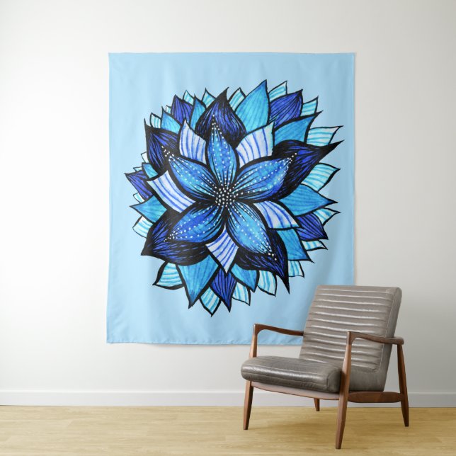 Tenture Boho Blue Flower Mandala Artsy (En situation)
