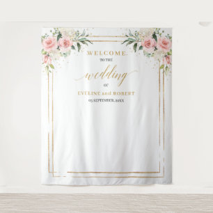 Tenture Boho Blush rose floral eucalyptus or Mariage