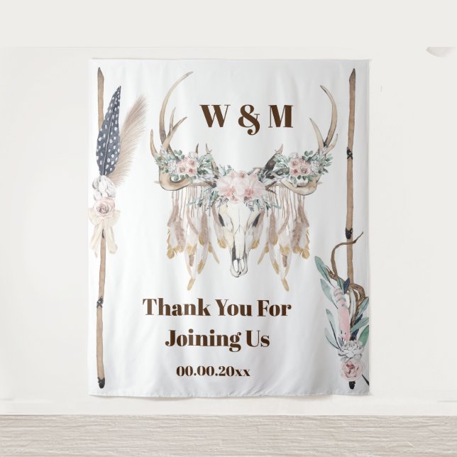 Tenture Boho bois de cerf plume rustique indien (Devant)