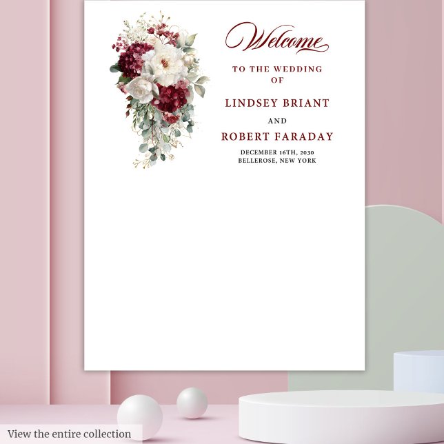 Tenture Boho Burgundy Blanc Rustique Floral Mariage fond (Boho Burgundy White Rustic Floral Wedding Backdrop)