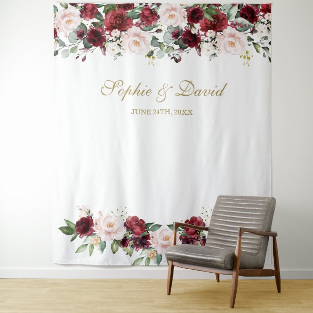 Tenture Boho Burgundy Blush Mariage Photo Booth Backdrop (En situation)