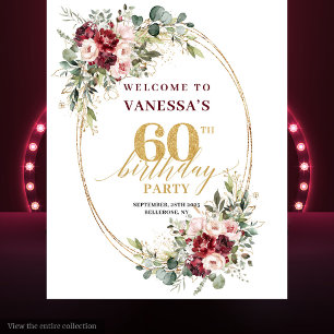 Tenture Boho Burgundy Floral Doré Rêveur 60e Anniversaire 