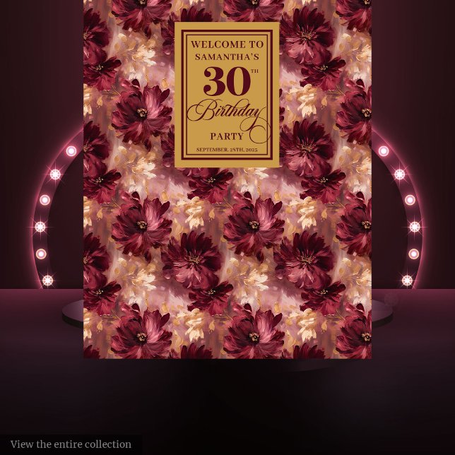 Tenture Boho Burgundy Gold Boho 30e anniversaire élégant (Stylish Burgundy Blush Gold Boho 30th Birthday Tapestry)