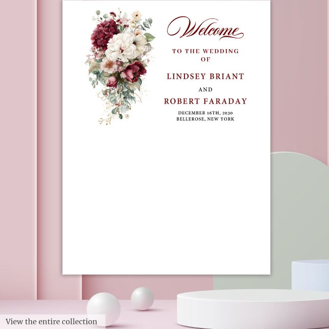 Tenture Boho burgundy or rose mariage photo prop bannière (Luxe Boho Burgundy White Rose Wedding Photo Backdrop)